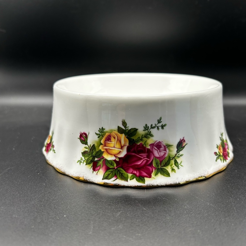 Royal Albert Bone China Dog Bowl with Red and Yellow Roses